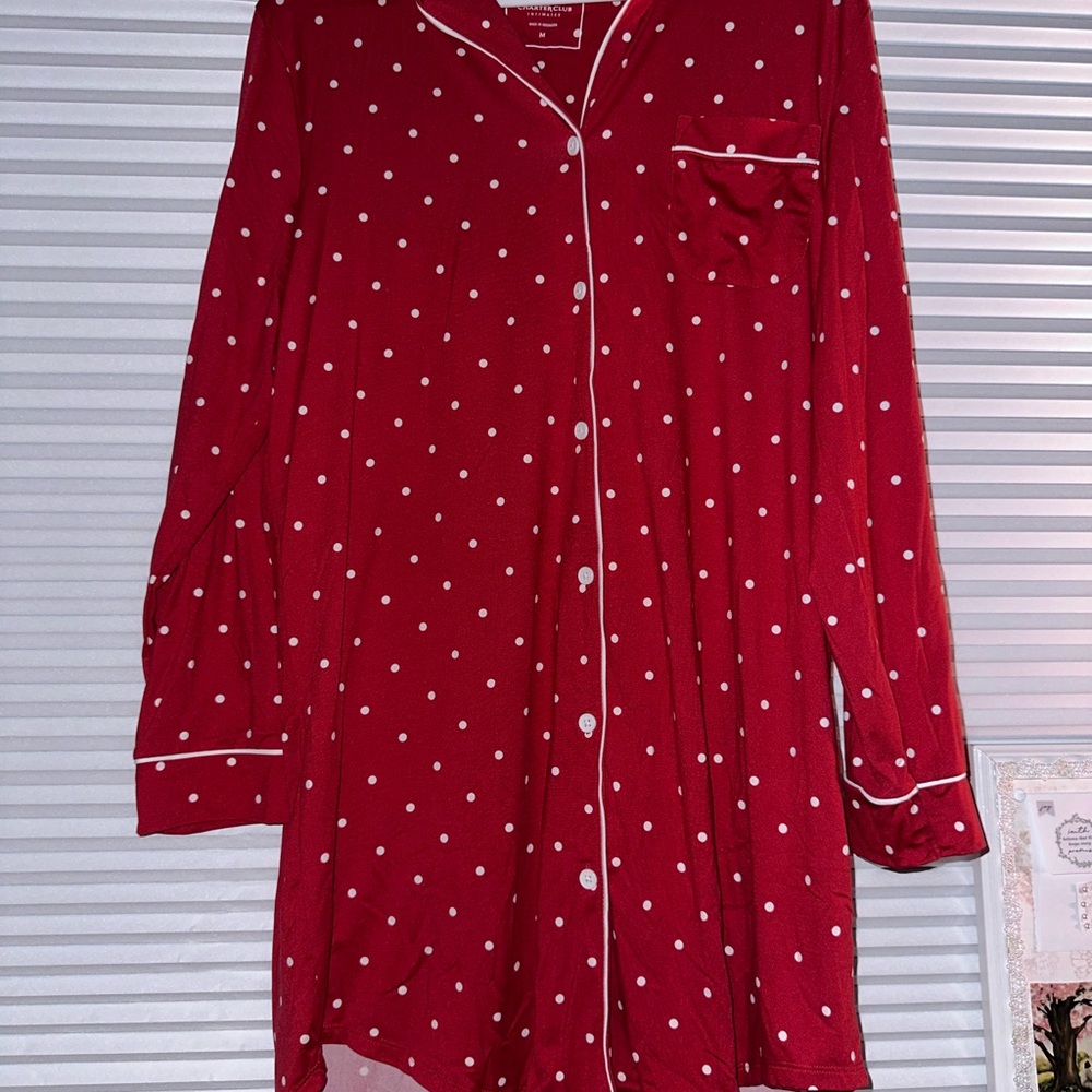 Red Polka Dot Button-Up Night Gown